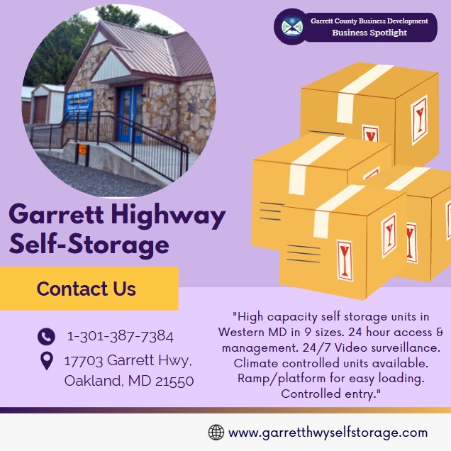 Today's Business Spotlight 📣 is on Garrett Highway Self-Storage!
Visit them at www.garretthwyselfstorage.com
Follow us to see more daily Garrett County Business Spotlights!
If you are interested in having your business featured contact Connor Norman at cnorman@garrettcountymd.gov. #businessdevelopment  #garrettcountymd